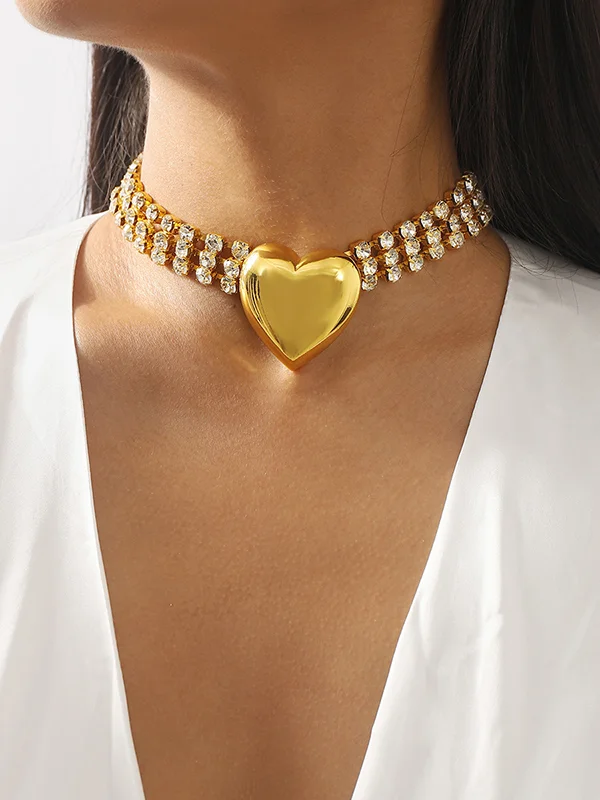 Heart Shape Rhine Stones Necklaces Accessories