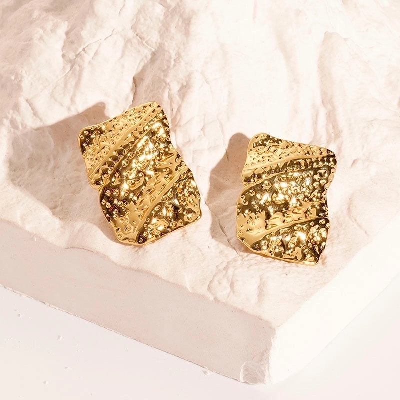 1 Pair Vintage Style Geometric Irregular Pleated 304 Stainless Steel Ear Studs