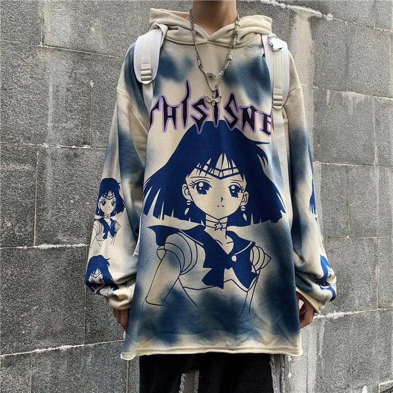 Winter Hoodie Kawaii Girl Print Japanese Anime Oversized Sweatshirt Unisex Fashion Harajuku Tops Gothic Streetwear Pullover