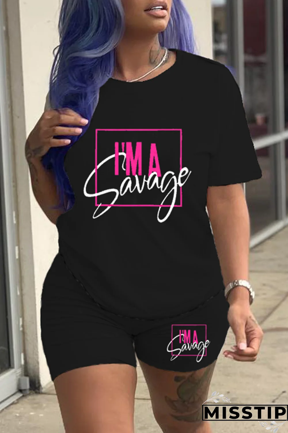 Black Gold Casual Print Patchwork O Neck Short Sleeve Two Pieces