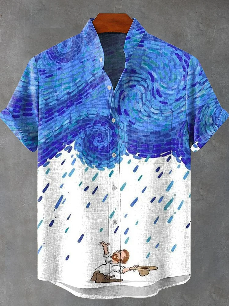 Fun VanGogh Oil Painting Art Print Casual 100% Cotton Shirt