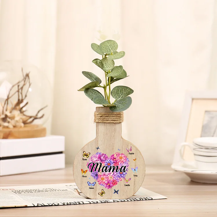 Kettenmachen Holz Personalisierter 6 Namen & Text Blumen Herz Vase