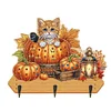 Wooden Halloween Pumpkin Cat 3 Hooks Diamond Painting Hook Rail DIY Crafts Decor