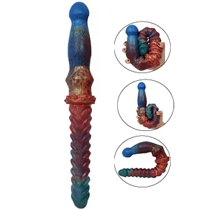 Colorful Double Ended Dildo Fishbone Pattern Anal Plug Lesbian Sex Toy