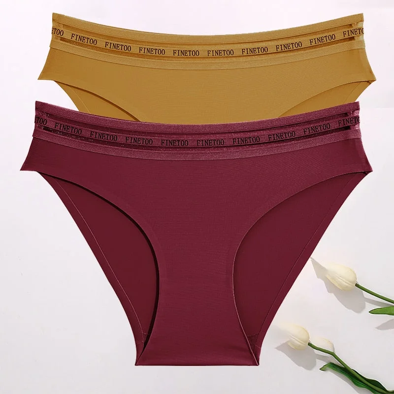 FINETOO 2PCS/Set Women Seamless Panties Lingerie Letter Underpant Ladies 7 Solid Colors L-XXL Woman Sexy Panty Briefs Underwear