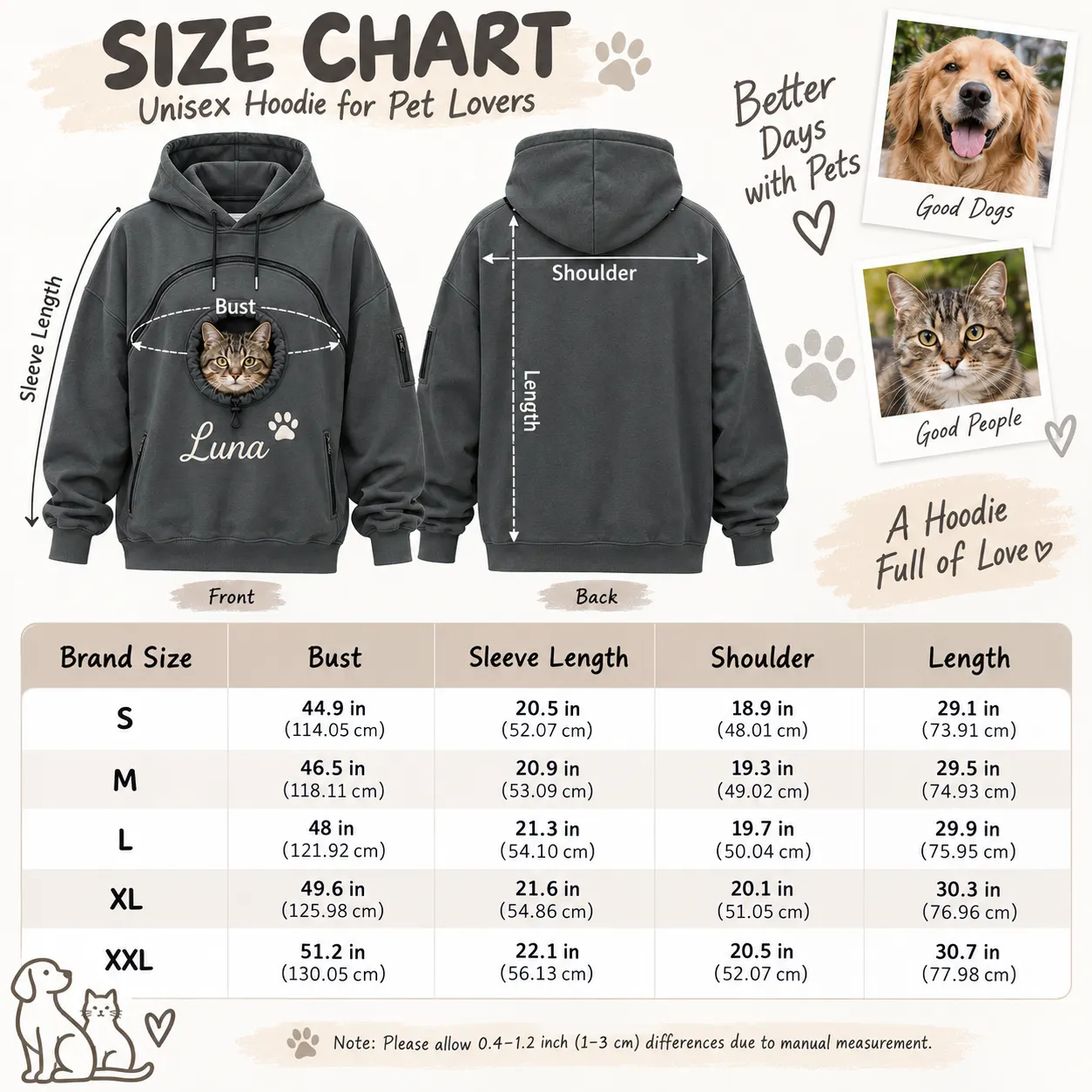 Pet Pouch Hoodie with Zippered, Customize Pet Name for Dog & Cat