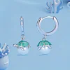 Turtle Charm Silver Hoop Earrings 925 Sterling Silver