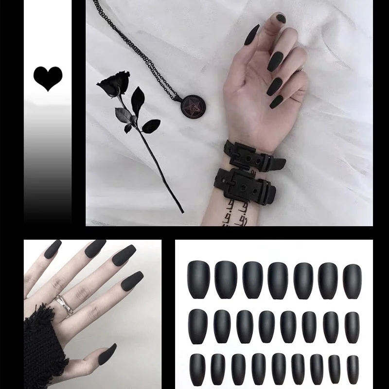 24pcs/box Full Cover fake Press on Nails Matte Yellow Pure Acrylic Frosted Ballerina acrylic for nails for Women free shipping-Nail Inspo