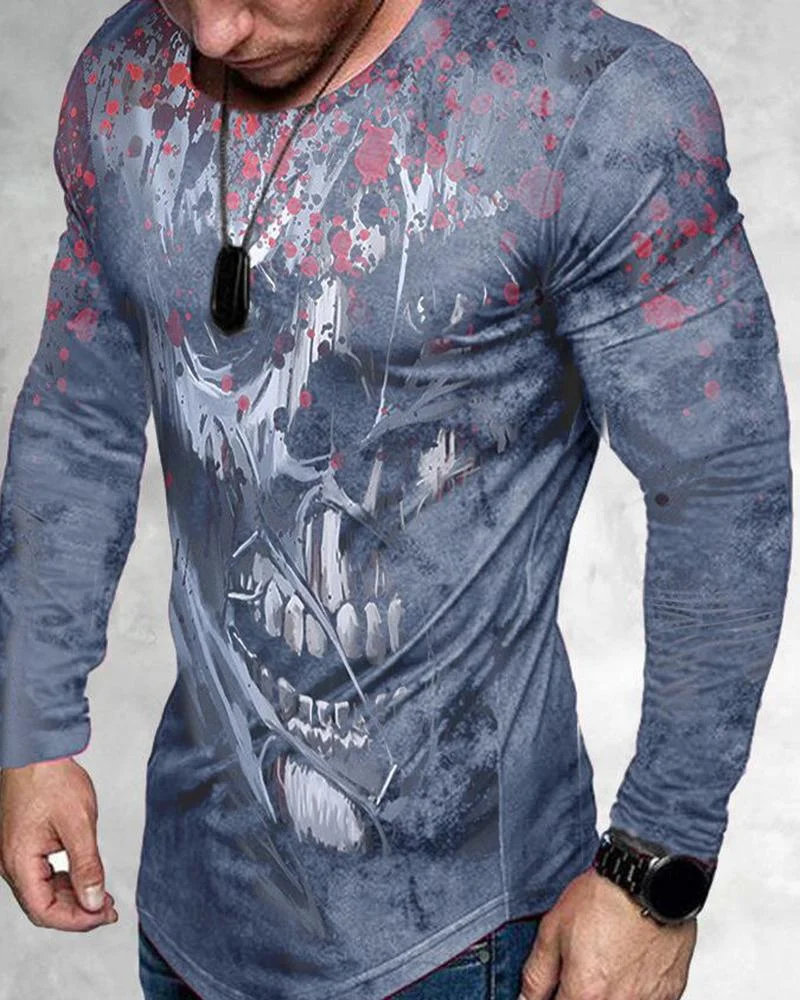 Men's Skull Printed Long Sleeve T-shirt