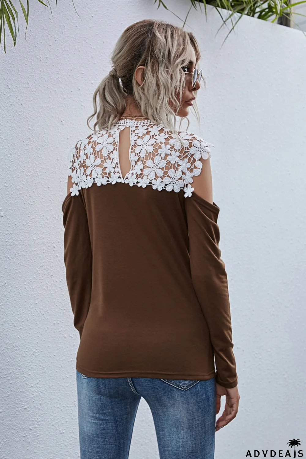 Autumn Lace Upper O-Neck Cut Out Sexy Shirt