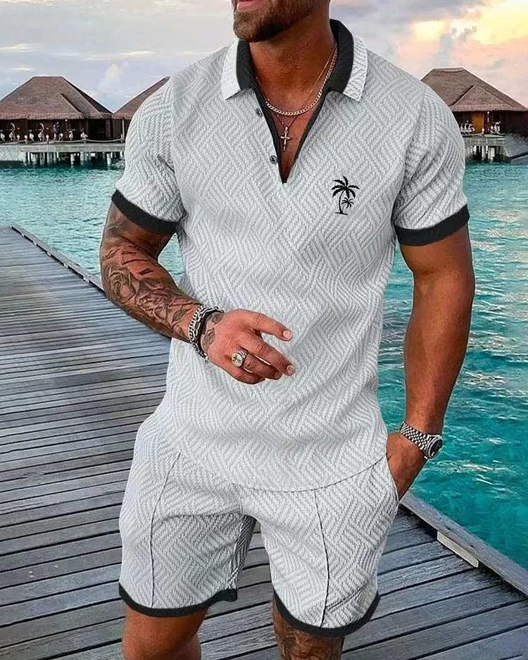 Suitmens Men's Daily Casual Collar Zipper Polo Shirt Set 213