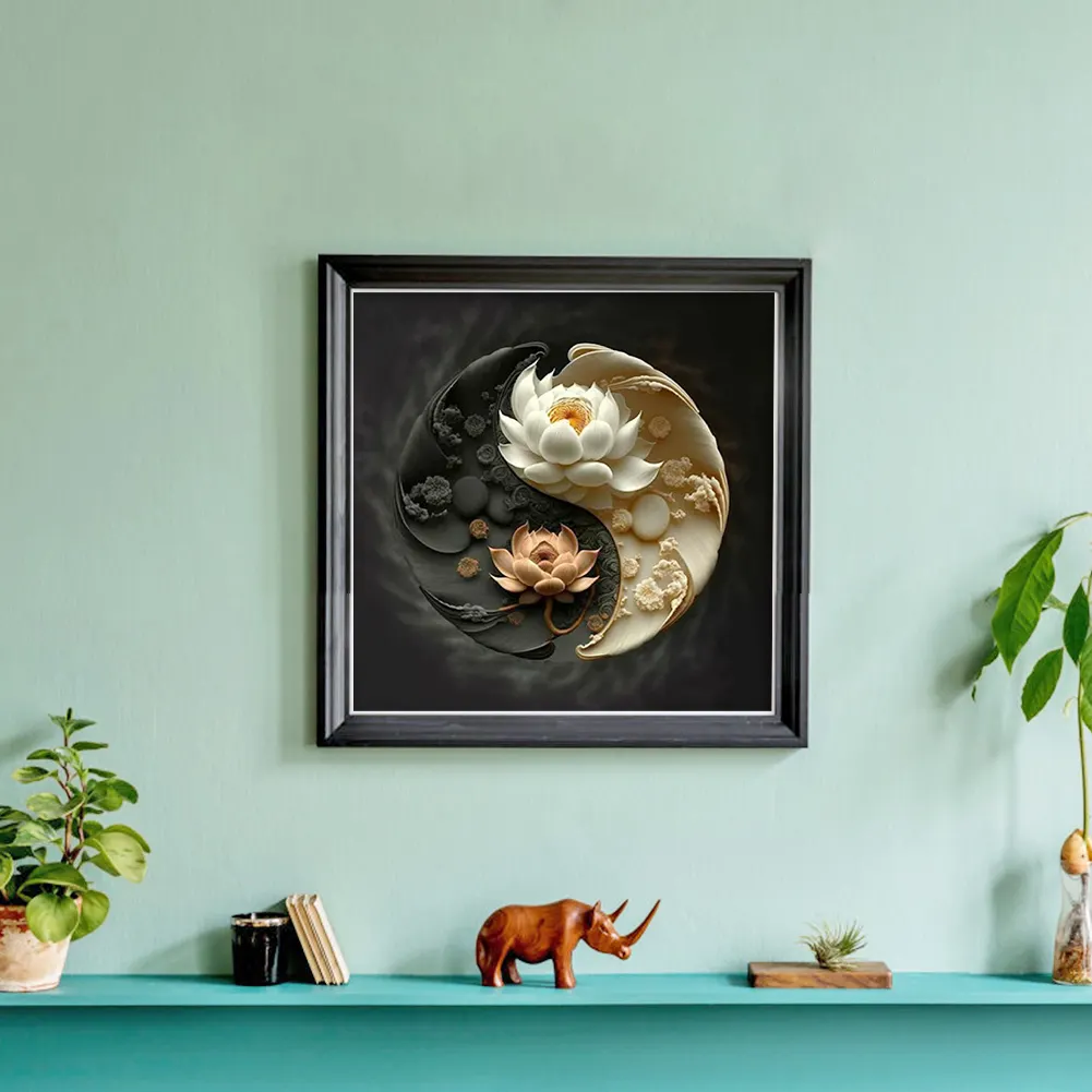 11CT Full Stamped&nbsp;Cross Stitch - Yin Yang Lotus(Canvas|40*40CM)