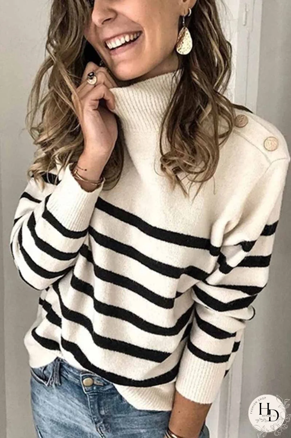 Button Design Striped Sweater