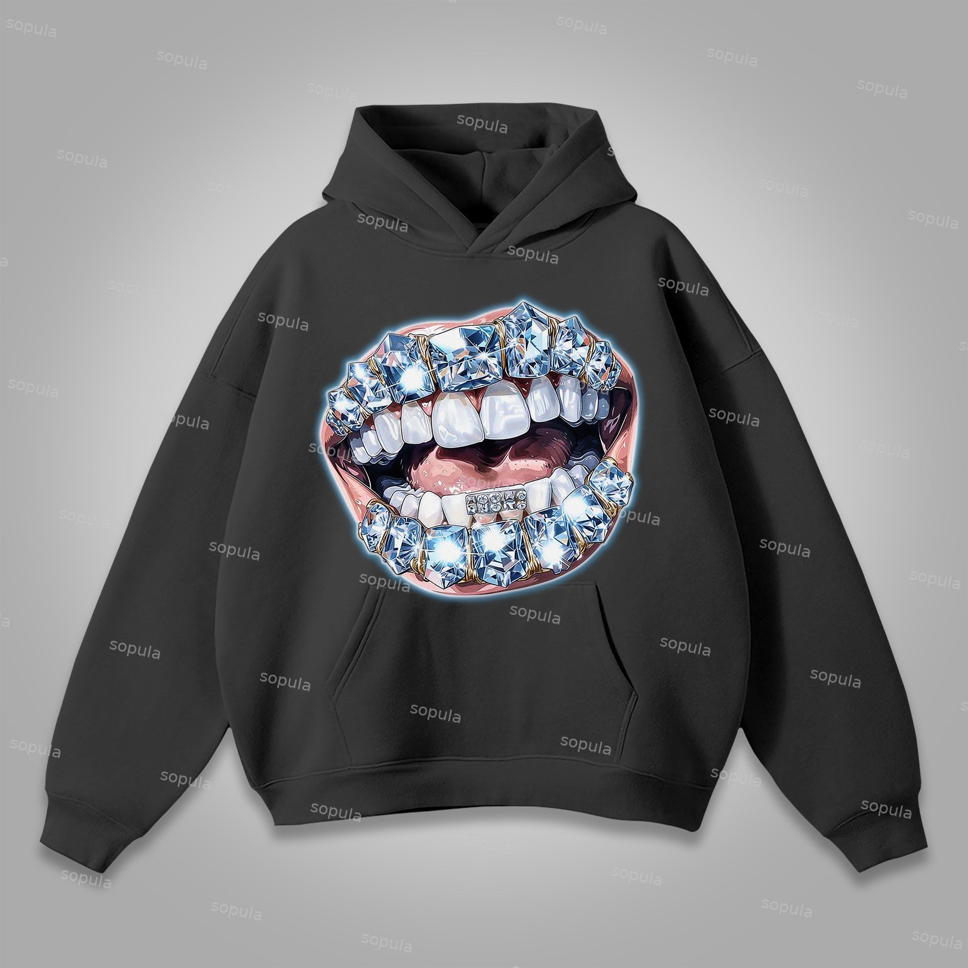Sopula Vintage Lips Graphic Print Street Style Pocket Hoodie
