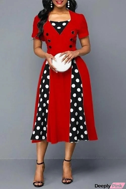 Button Dot Patchwork Dress