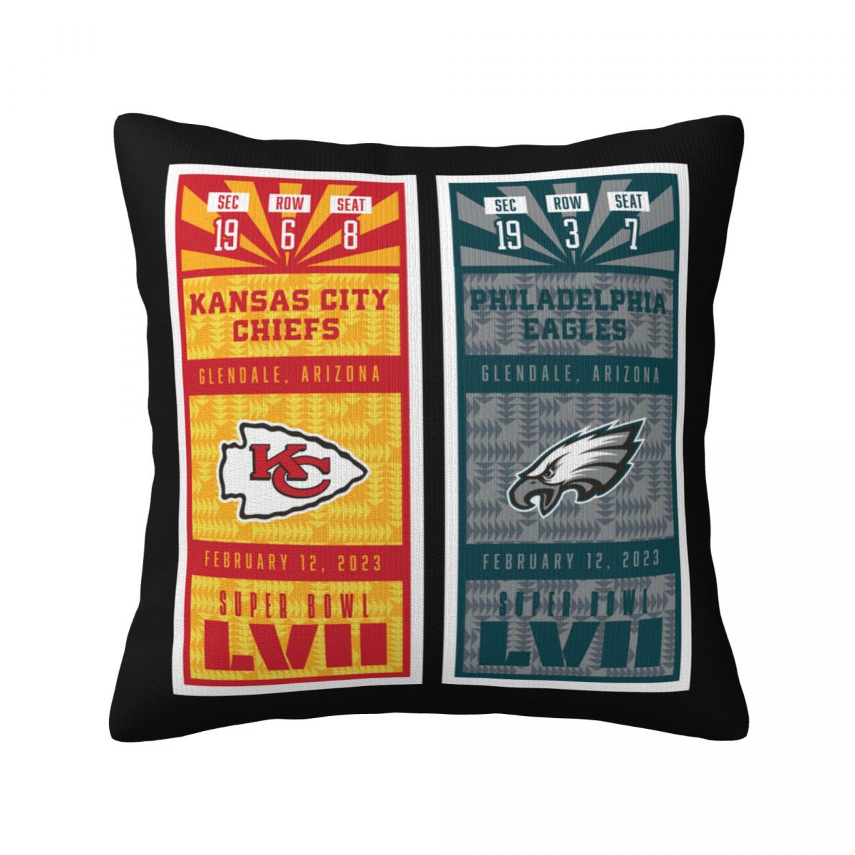 Kansas City Chiefs vs. Philadelphia Eagles Super Bowl LVII Matchup Golden Ticket Pillow Covers 18x18 Inch