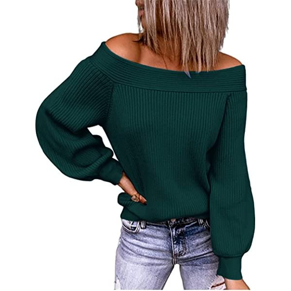 Women's Sexy Off Shoulder Sweater Batwing Long Sleeve Solid Color Loose Knit Sweaters Pullover Jumper Tops Black Small