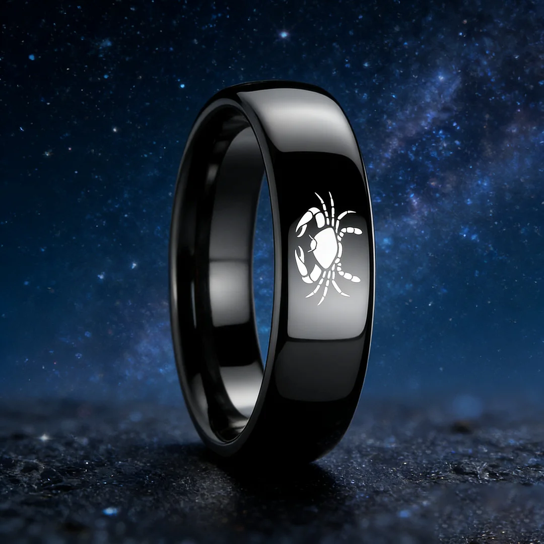 Black Cancer Couples Dome Tungsten Carbide Rings Prints Laser Design Domed Tungsten Wedding Band 4MM 6MM 8MM Width