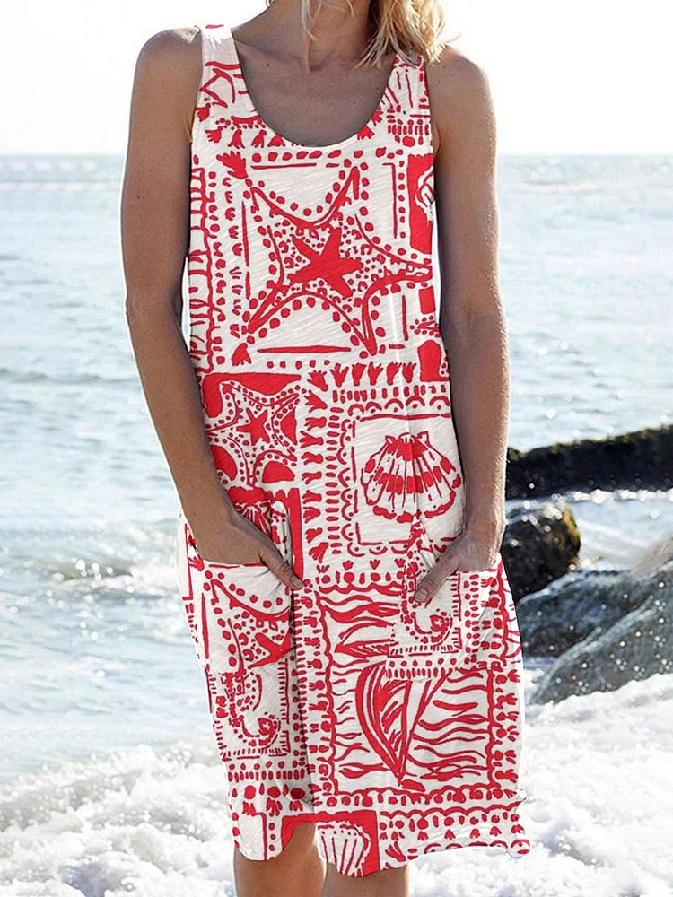 Women's Beach Holiday Seaside Holiday Style Hand Drawn Seaside Pattern Casual Stylish Dress