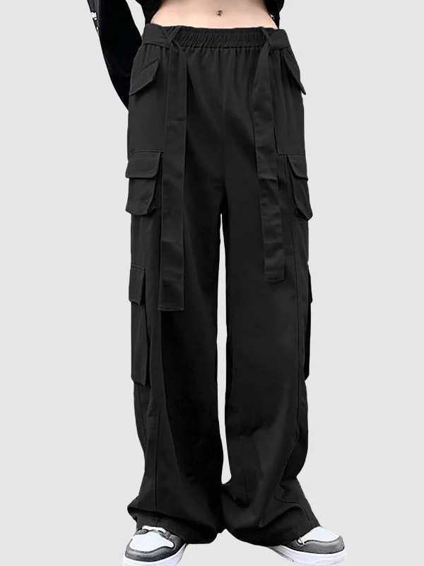 Men's Elastic Waist Decorative Belt Casual  Cargo Pants