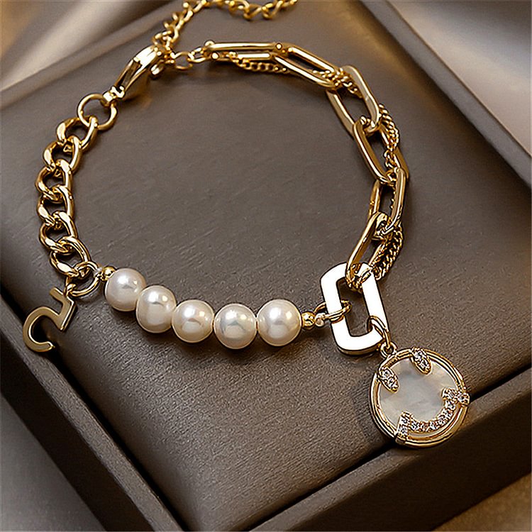 Zircon Smiley Baroque Natural Pearl Panel Bracelet KERENTILA