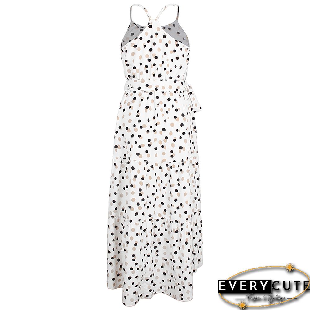 White Polka Dot Sleeveless Maxi Dress
