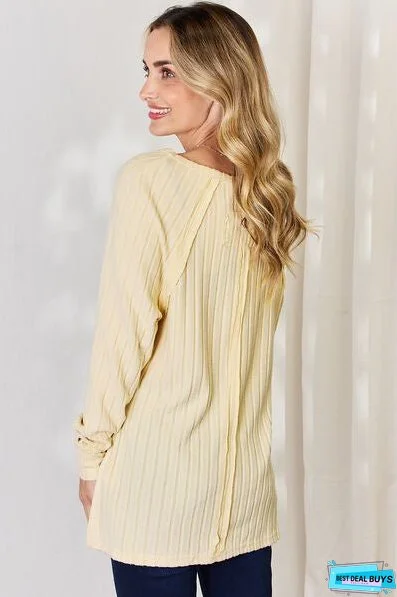 Basic Bae Full Size Ribbed Round Neck Slit T-Shirt