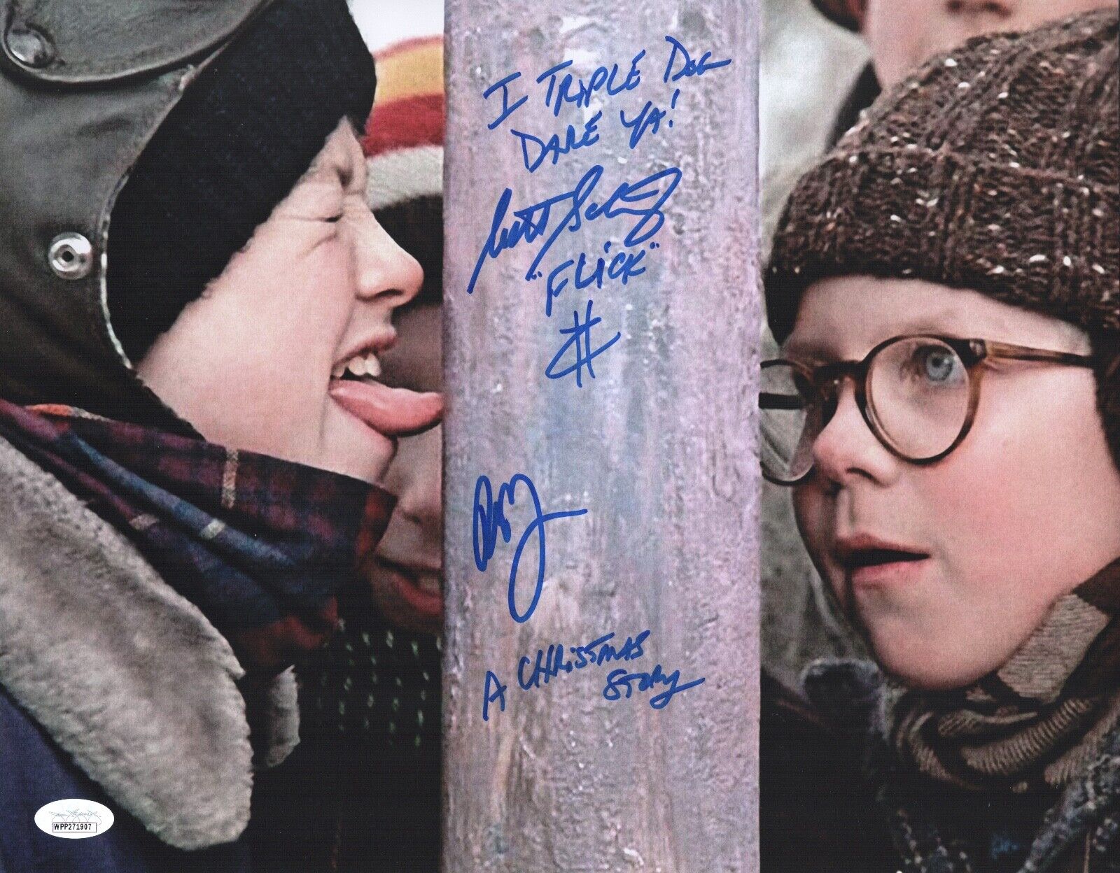 PETER BILLINGSLEY & SCOTT SCHWARTZ Signed 11x14 A CHRISTMAS STORY Photo Poster painting JSA COA