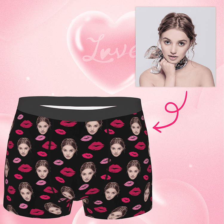 【Byxhuc】Customized Boxers for Men with Photo, Lips Boxer with Face on Them Customize, Customized Gifts for Boyfriend Husband Men Him on Birthday Christmas