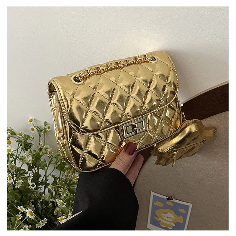 Women’s Small Pu Leather Lingge Streetwear Magnetic Buckle Square Bag