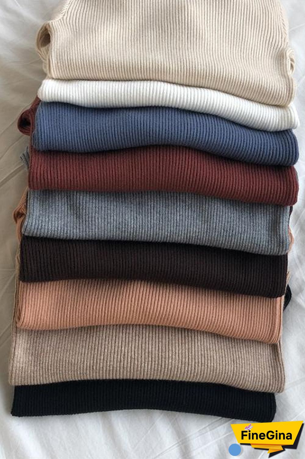 High Collar Knit Long Sleeve T Shirt