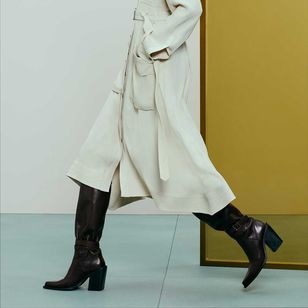 Dark Brown Vegan Leather Pointed Toe 3‘’ Chunky Heel Knee High Boots Nicepairs