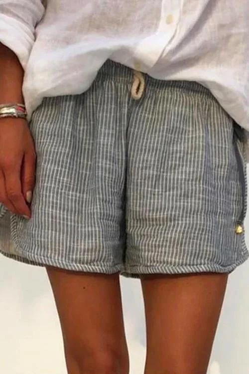 Tie Waist Wide Leg Striped Shorts with Pockets