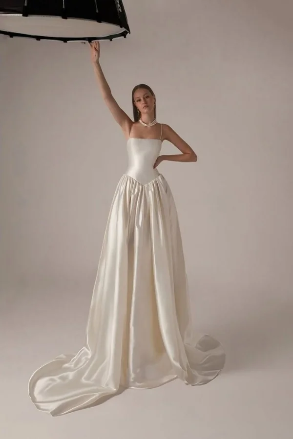 Ivory Spaghetti-Straps Satin Long Classic Prom Dress ZT0733