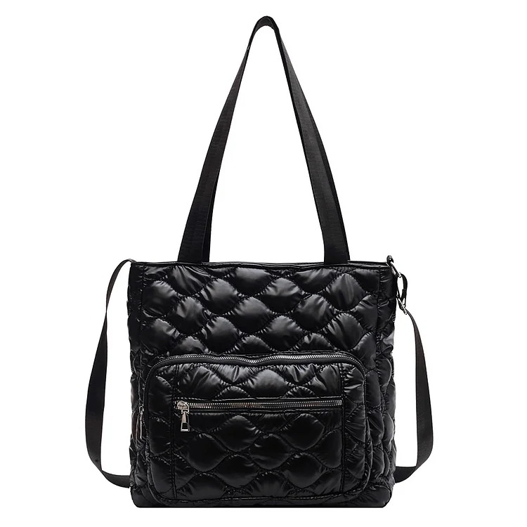 Quilted Cotton-Padded Bag Nylon Winter Women Shoulder Bags for Party (Black)