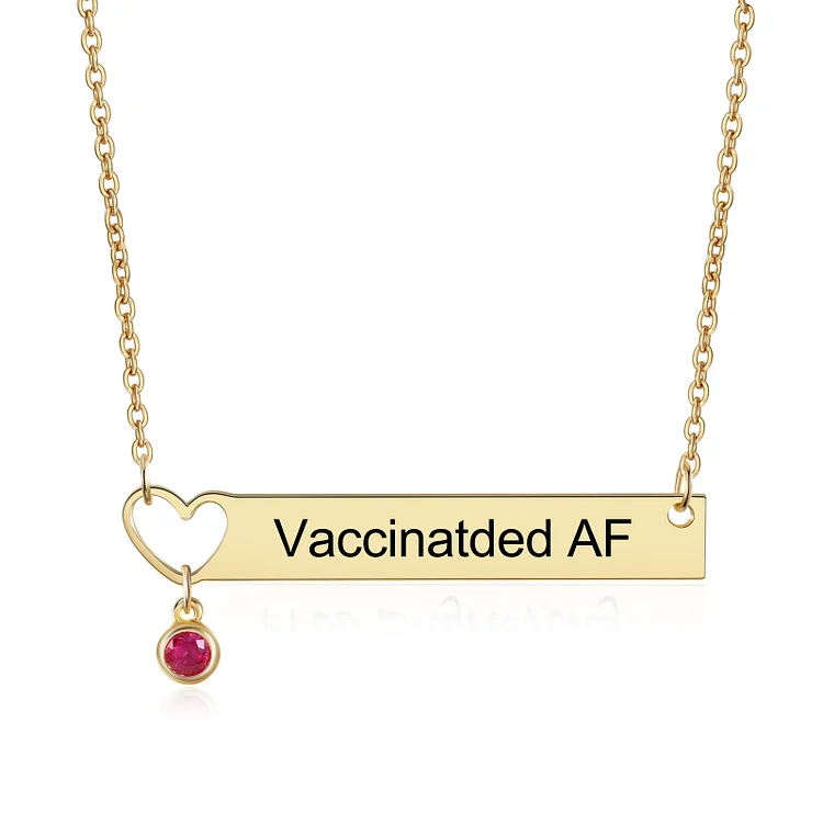 Personalized Vaccinated Heart Necklace Custom Birthstone Bar Necklace