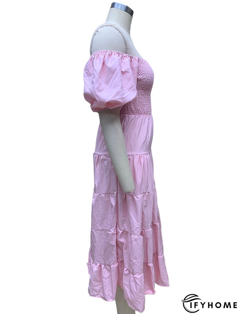 Summer Women's Fashion Loose Off Shoulder Puff Sleeve A-Line Midi Dress | IFYHOME