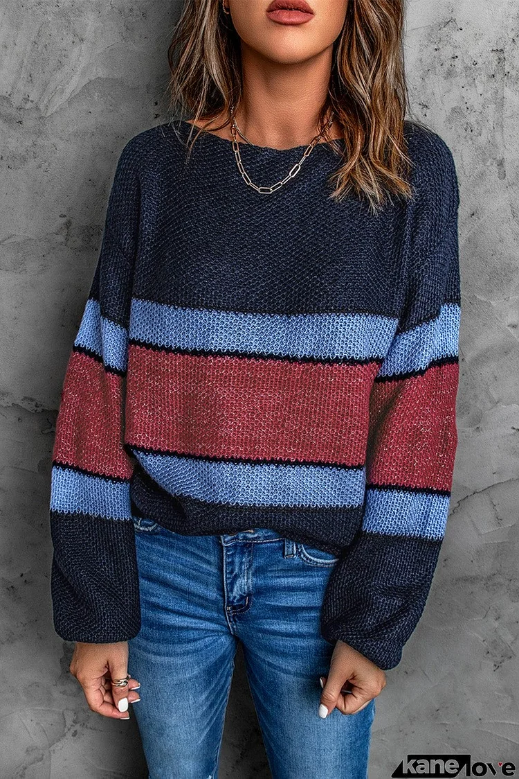 Color Block Drop Shoulder Knitted Sweater