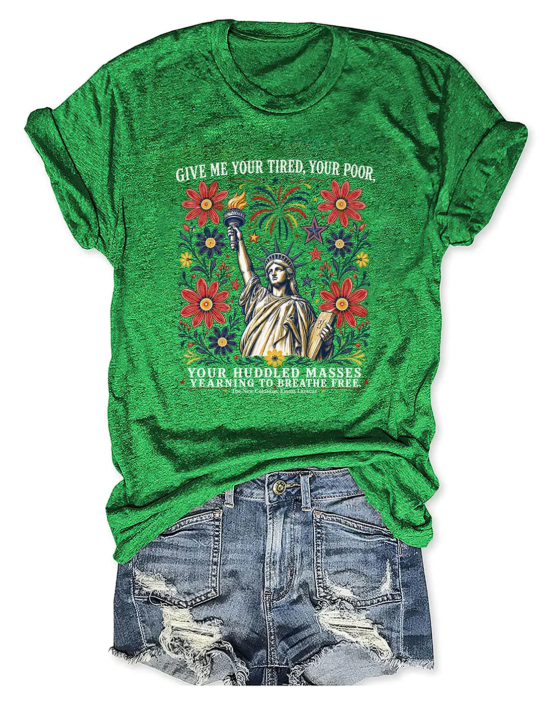 Statue Of Liberty USA Floral T-shirt