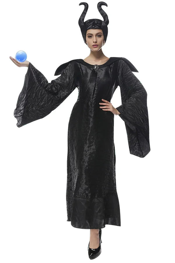 Womens Deluxe Halloween Maleficent Costume Dress Black-elleschic