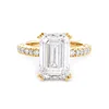 14K Yellow Gold 4ct Emerald Cut Lab Diamond Hidden Halo Victorian Antique Bridal Set Rings