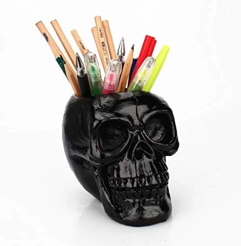 Resin Black Skull Makeup Organizer