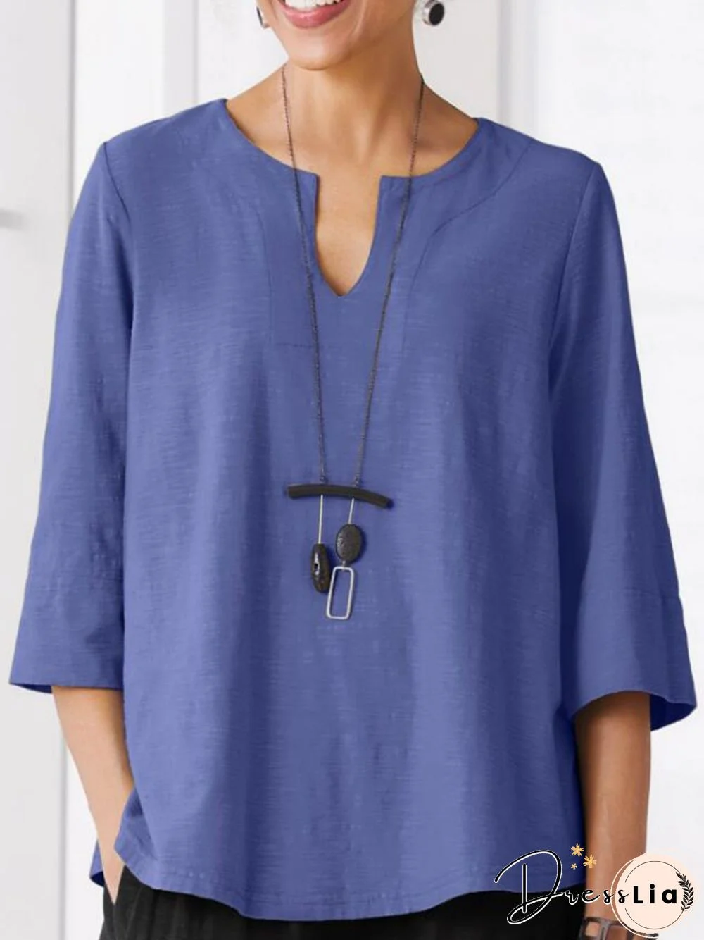 Women Casual Plain Autumn Household 1 * Top Short sleeve Loose Notched H-Line Tops