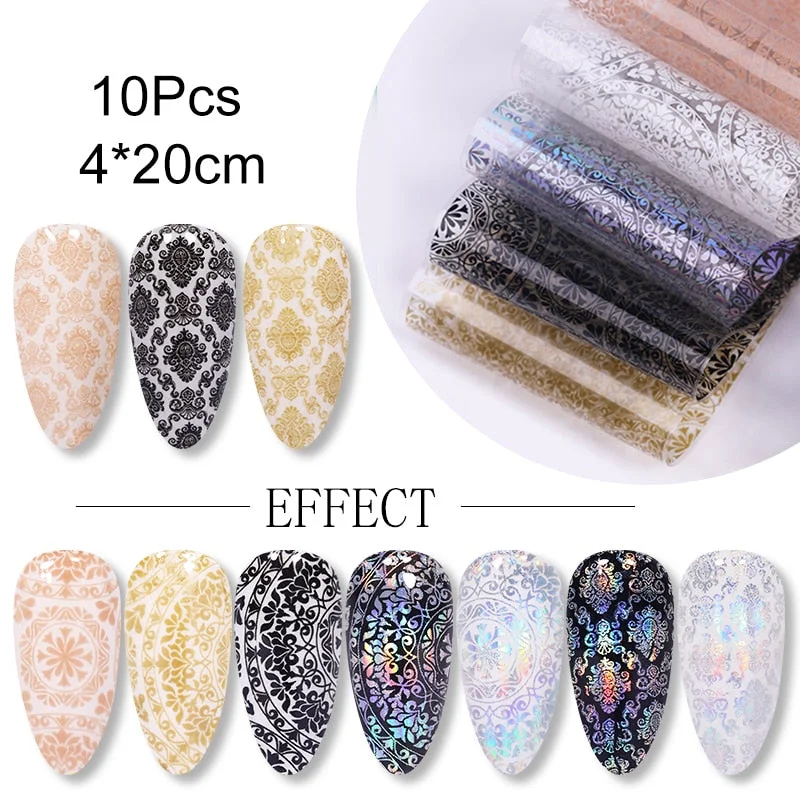 10Pcs/Set Colorful Nail Foil Stickers Mirror iridescent Effect Stickers Nail Art Transfer Foils Manicures Slider Decorations