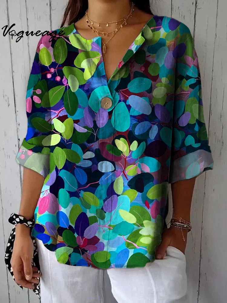 Beautiful And Fashionable Leaves Printed Cotton And Linen Shirt