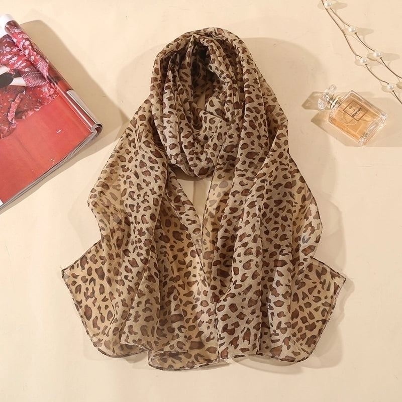 Sand Scarf Summer Small Scarf Dual-use Korean Style Small Scarf Classic Leopard Chiffon Scarf Women Thin Shawl