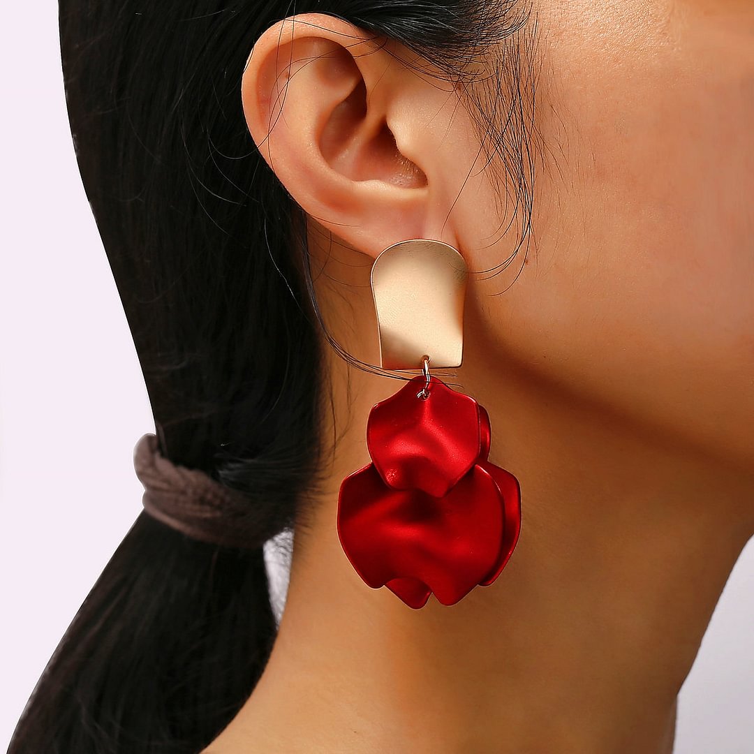UsmallLifes King  New metal Earrings creative simple red rose petal Earrings Vintage Earrings US Mall Lifes