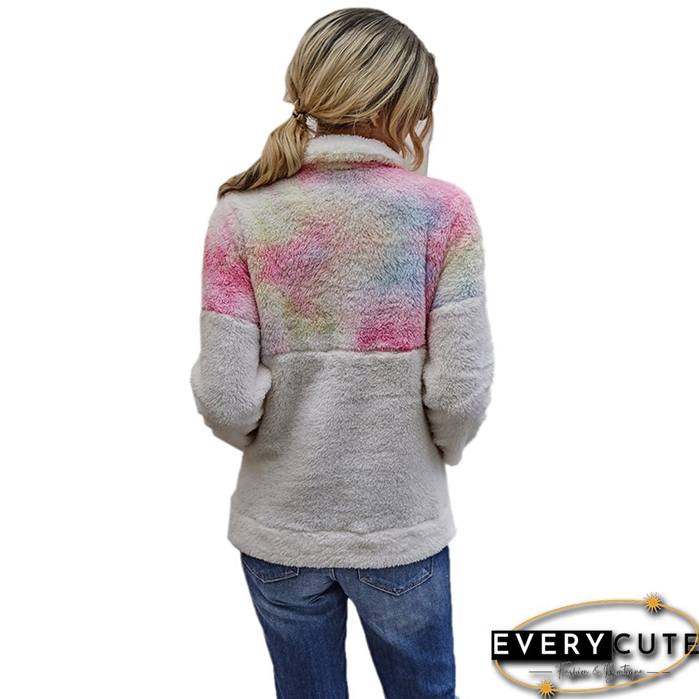 Pink Zip Colorblock Kangaroo Pocket Sweatshirt