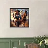 Cool Cowboy Fille Et Cheval-Rond Drill Diamant Peinture-40 * 40CM