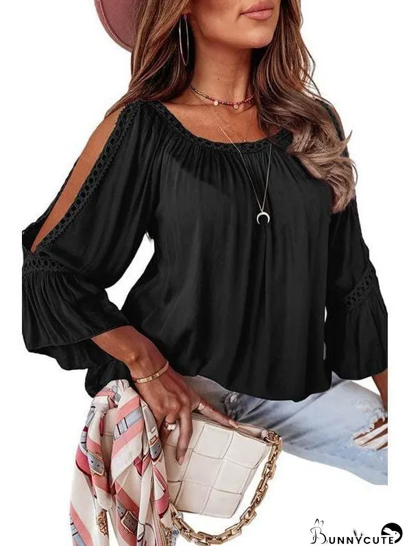 Lace Stitched Loose Top With Hollow Sleeves For Women